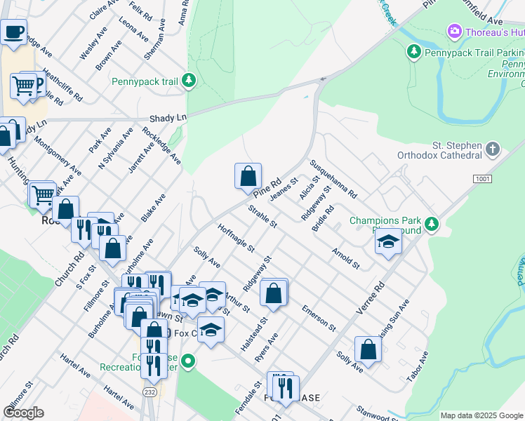 map of restaurants, bars, coffee shops, grocery stores, and more near 419 Strahle Street in Philadelphia
