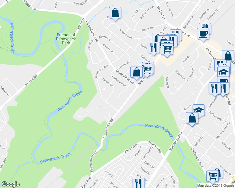 map of restaurants, bars, coffee shops, grocery stores, and more near 8874 Alton Street in Philadelphia