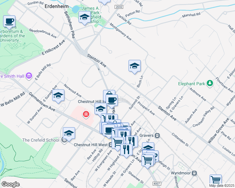 map of restaurants, bars, coffee shops, grocery stores, and more near 8716 Prospect Avenue in Philadelphia