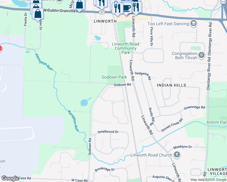map of restaurants, bars, coffee shops, grocery stores, and more near 1281 Island Bay Drive in Columbus