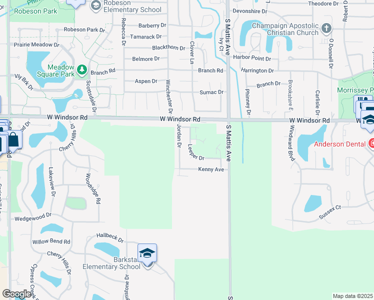 map of restaurants, bars, coffee shops, grocery stores, and more near 2507A Leeper Drive in Champaign