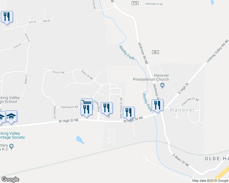map of restaurants, bars, coffee shops, grocery stores, and more near 136 Chester Drive Northeast in Newark