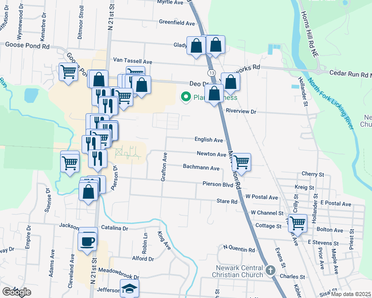 map of restaurants, bars, coffee shops, grocery stores, and more near 245 Newton Avenue in Newark