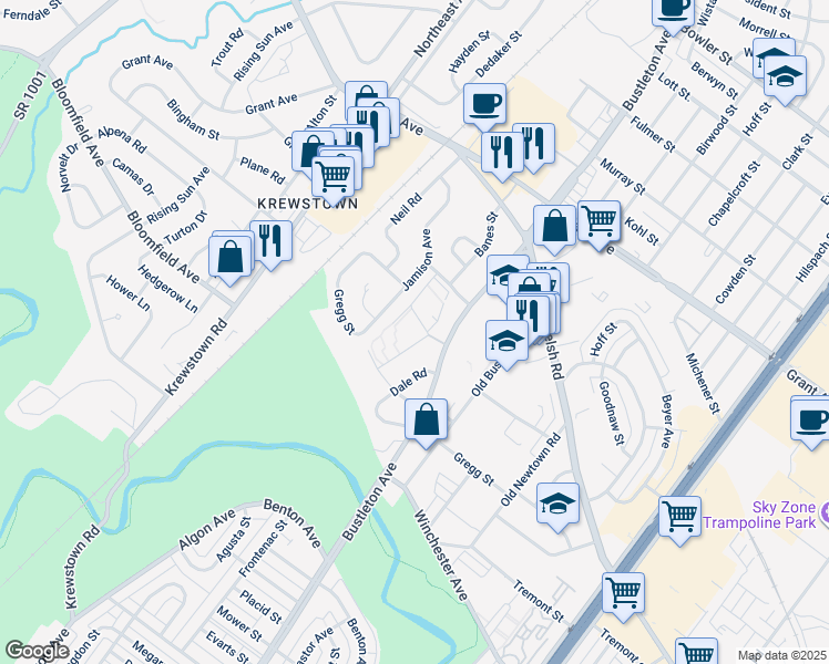 map of restaurants, bars, coffee shops, grocery stores, and more near 9200 Bustleton Avenue in Philadelphia