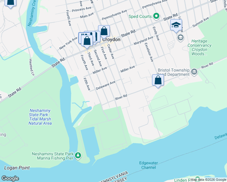 map of restaurants, bars, coffee shops, grocery stores, and more near 1138 1st Avenue in Croydon
