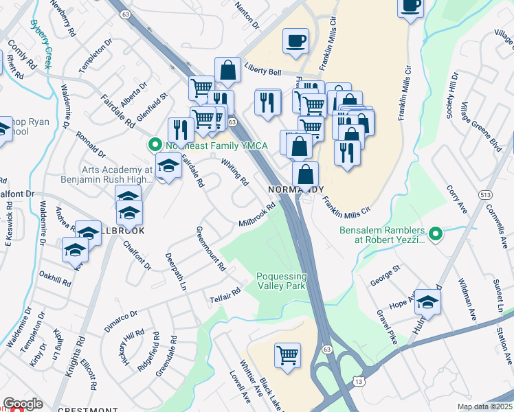 map of restaurants, bars, coffee shops, grocery stores, and more near 4230 Whiting Road in Philadelphia