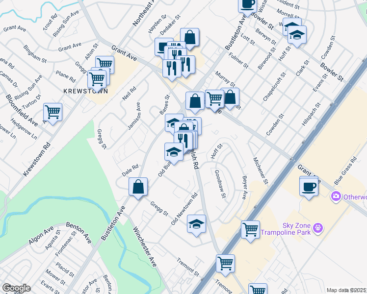 map of restaurants, bars, coffee shops, grocery stores, and more near 9304 Old Bustleton Avenue in Philadelphia
