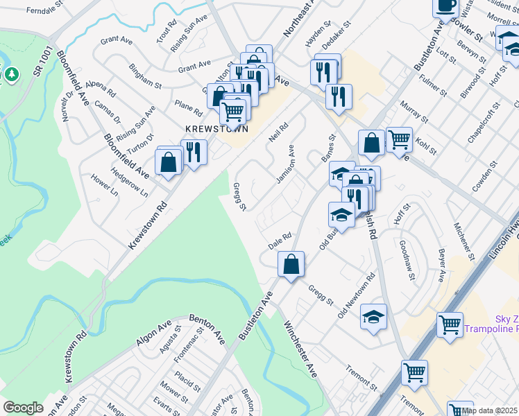 map of restaurants, bars, coffee shops, grocery stores, and more near 9200 Bustleton Avenue in Philadelphia