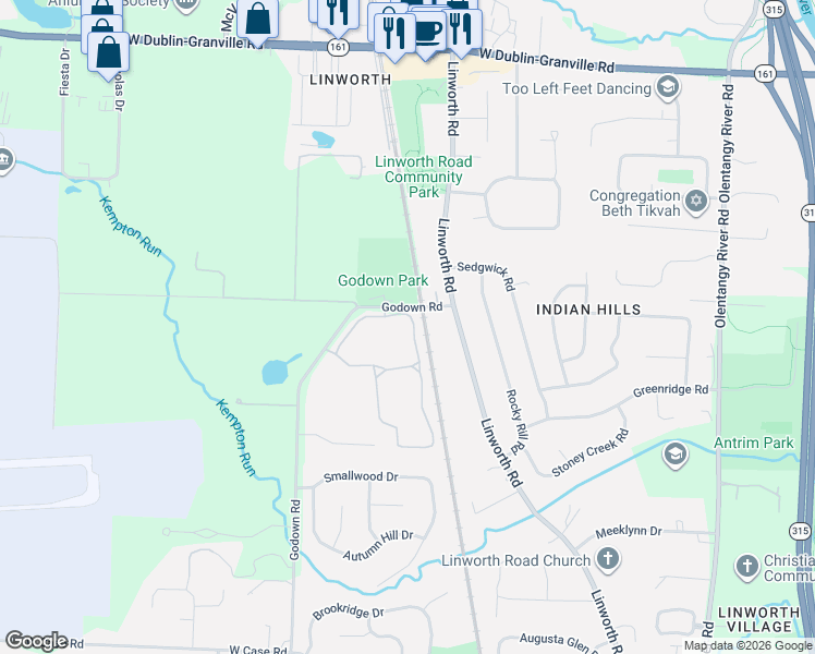 map of restaurants, bars, coffee shops, grocery stores, and more near 1281 Island Bay Drive in Columbus