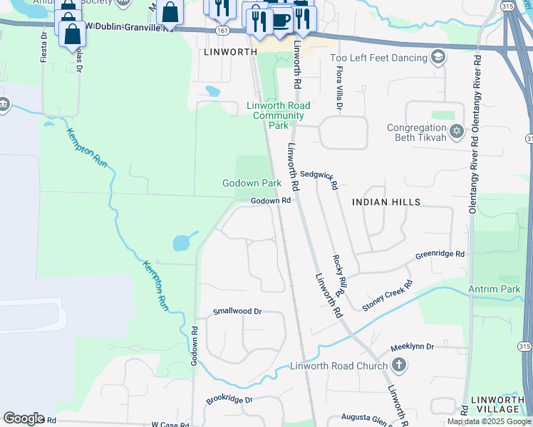 map of restaurants, bars, coffee shops, grocery stores, and more near 1281 Island Bay Drive in Columbus