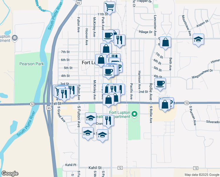 map of restaurants, bars, coffee shops, grocery stores, and more near in Fort Lupton