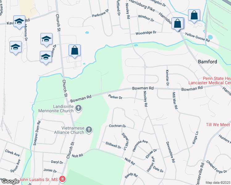 map of restaurants, bars, coffee shops, grocery stores, and more near 3172 Bowman Road in Lancaster