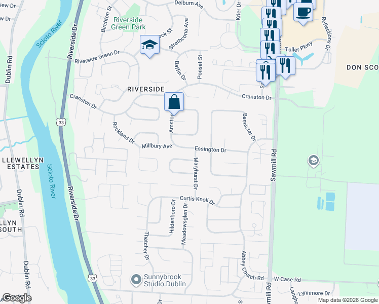 map of restaurants, bars, coffee shops, grocery stores, and more near 3106 Grange Hill Place in Dublin