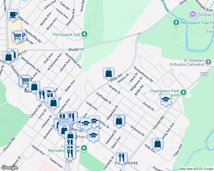 map of restaurants, bars, coffee shops, grocery stores, and more near 8325 Pine Road in Philadelphia