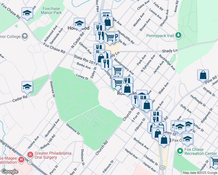 map of restaurants, bars, coffee shops, grocery stores, and more near 615 Burke Avenue in Rockledge