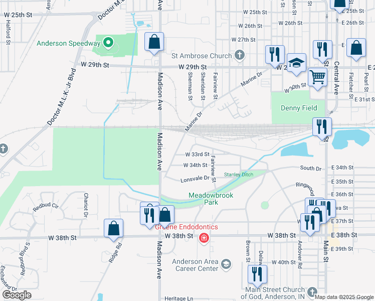 map of restaurants, bars, coffee shops, grocery stores, and more near 558 Andover Road in Anderson