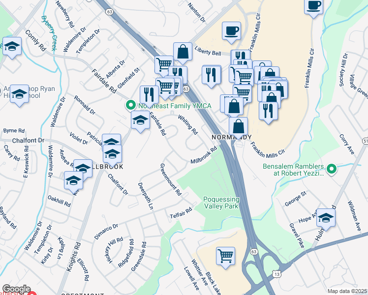 map of restaurants, bars, coffee shops, grocery stores, and more near 4236 Lawnside Road in Philadelphia