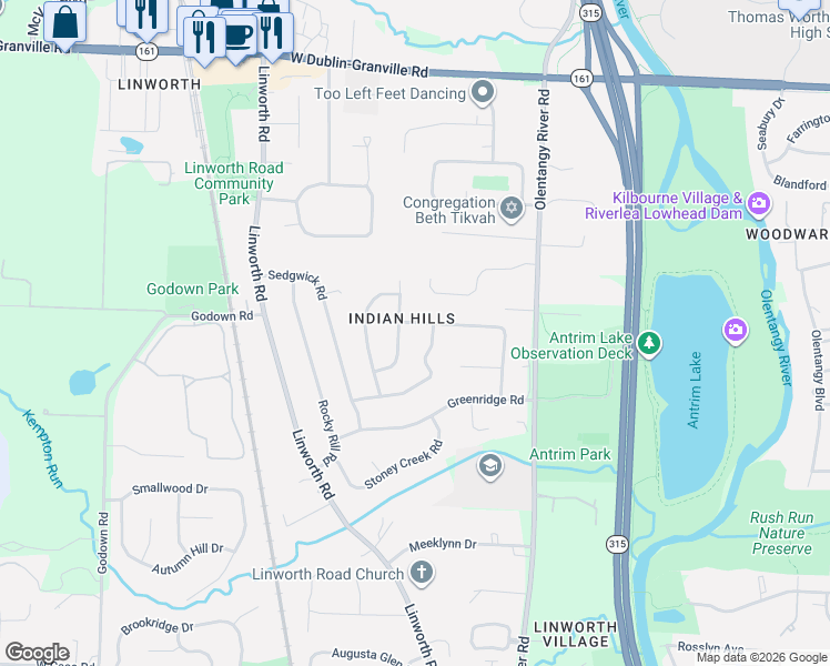 map of restaurants, bars, coffee shops, grocery stores, and more near 937 Spring Grove Lane in Columbus