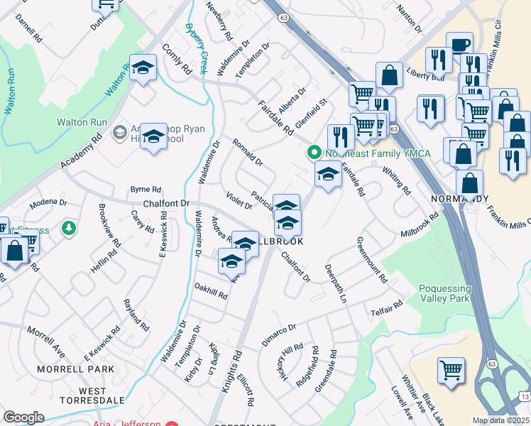 map of restaurants, bars, coffee shops, grocery stores, and more near 6 Biggans Place in Philadelphia