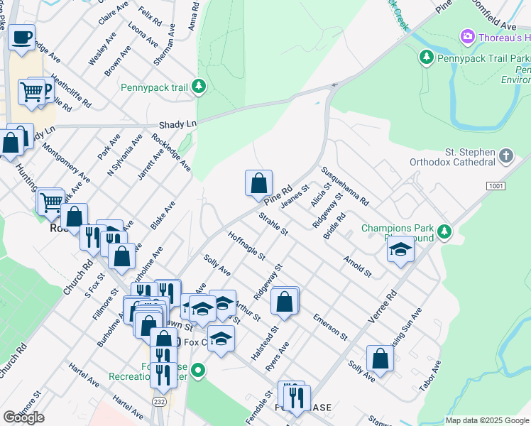 map of restaurants, bars, coffee shops, grocery stores, and more near 407 Strahle Street in Philadelphia