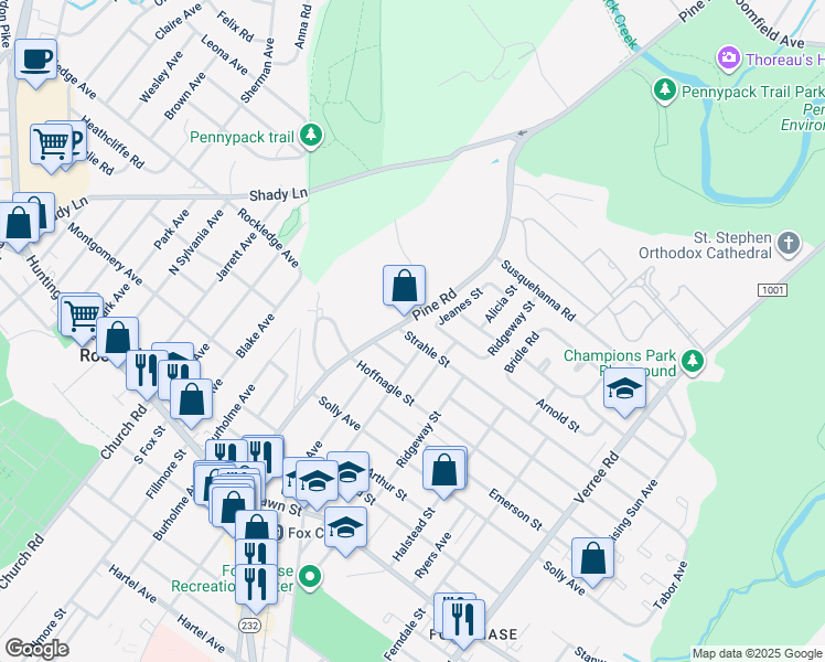 map of restaurants, bars, coffee shops, grocery stores, and more near 405 Strahle Street in Philadelphia