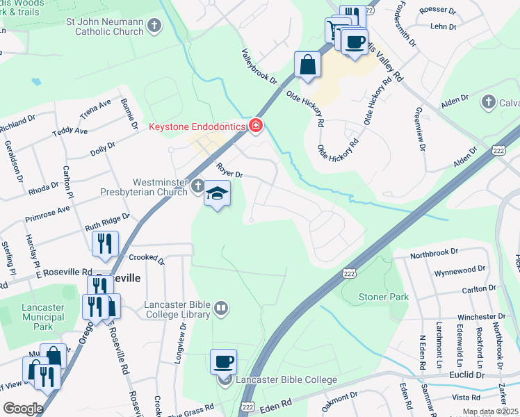 map of restaurants, bars, coffee shops, grocery stores, and more near 537 Hannigan Drive in Lancaster
