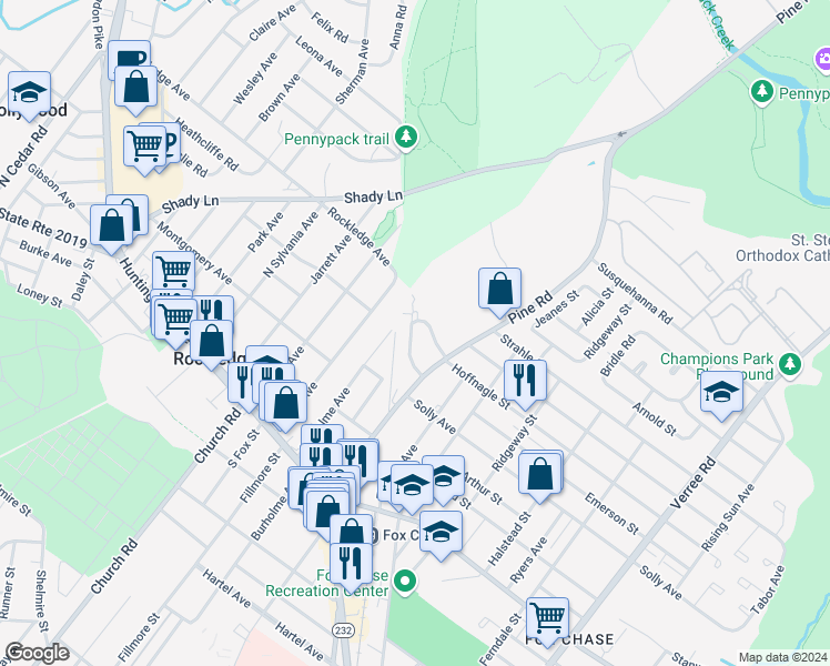 map of restaurants, bars, coffee shops, grocery stores, and more near 310 Hoffnagle Street in Philadelphia