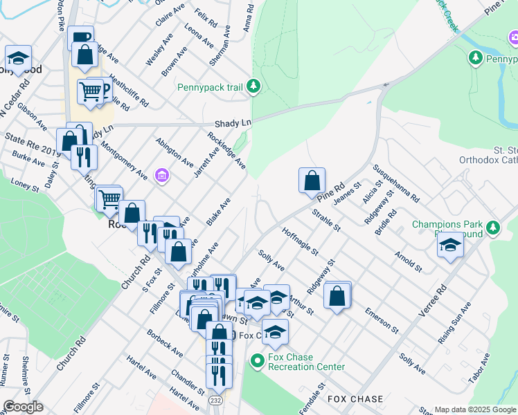 map of restaurants, bars, coffee shops, grocery stores, and more near 310 Hoffnagle Street in Philadelphia