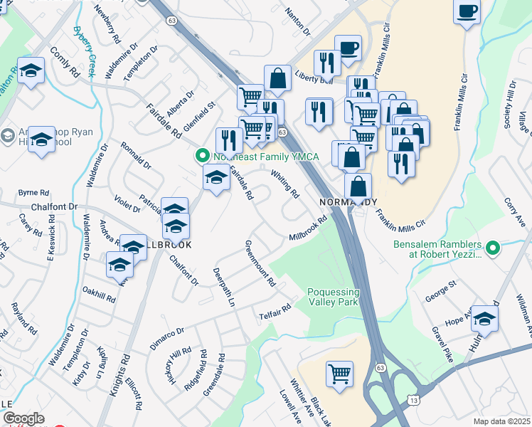 map of restaurants, bars, coffee shops, grocery stores, and more near 4217 Fairdale Road in Philadelphia