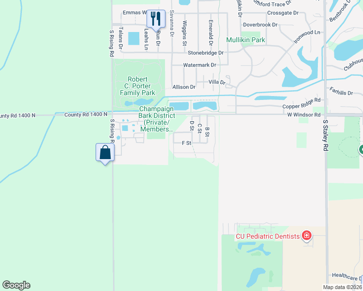map of restaurants, bars, coffee shops, grocery stores, and more near 4809 West Windsor Road in Champaign