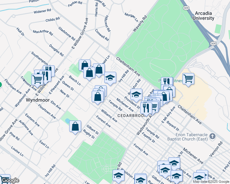 map of restaurants, bars, coffee shops, grocery stores, and more near 8652 Provident Street in Philadelphia