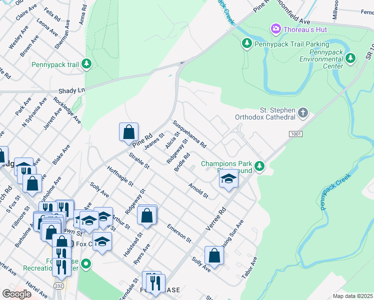 map of restaurants, bars, coffee shops, grocery stores, and more near 8522 Bridle Road in Philadelphia