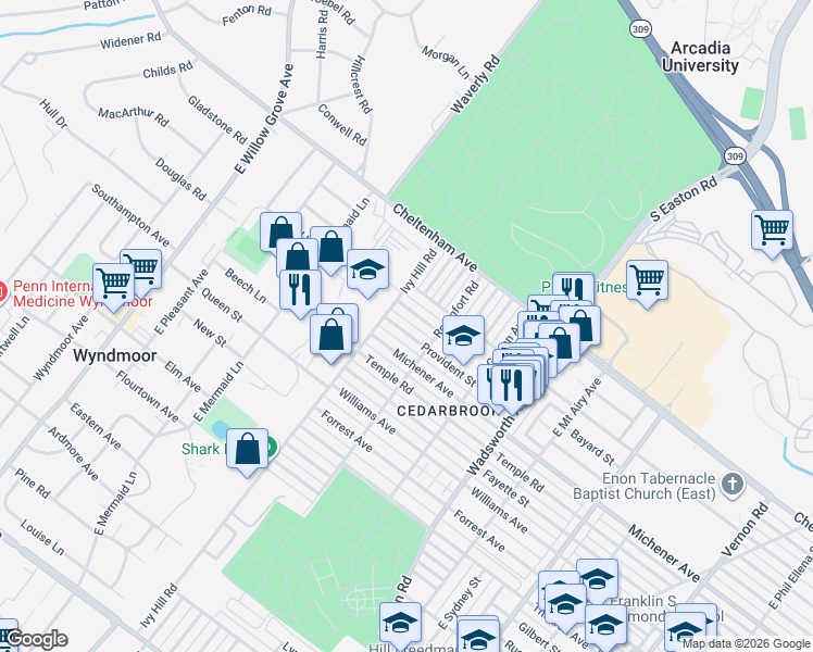 map of restaurants, bars, coffee shops, grocery stores, and more near 8639 Michener Avenue in Philadelphia