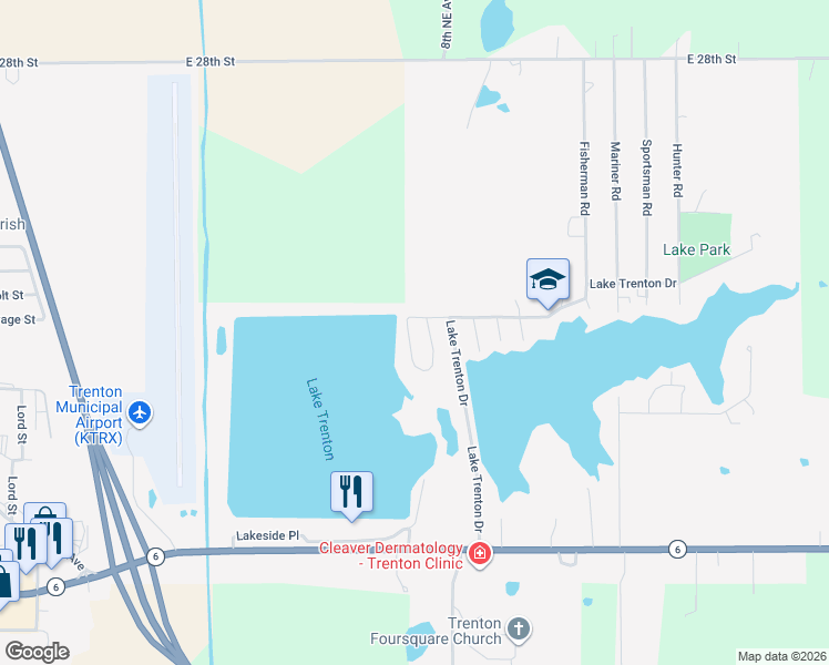 map of restaurants, bars, coffee shops, grocery stores, and more near 1746 Lakeside Terrace in Trenton