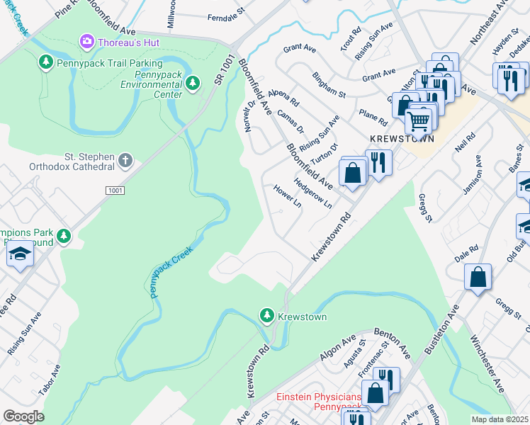map of restaurants, bars, coffee shops, grocery stores, and more near 8838 Rising Sun Avenue in Philadelphia