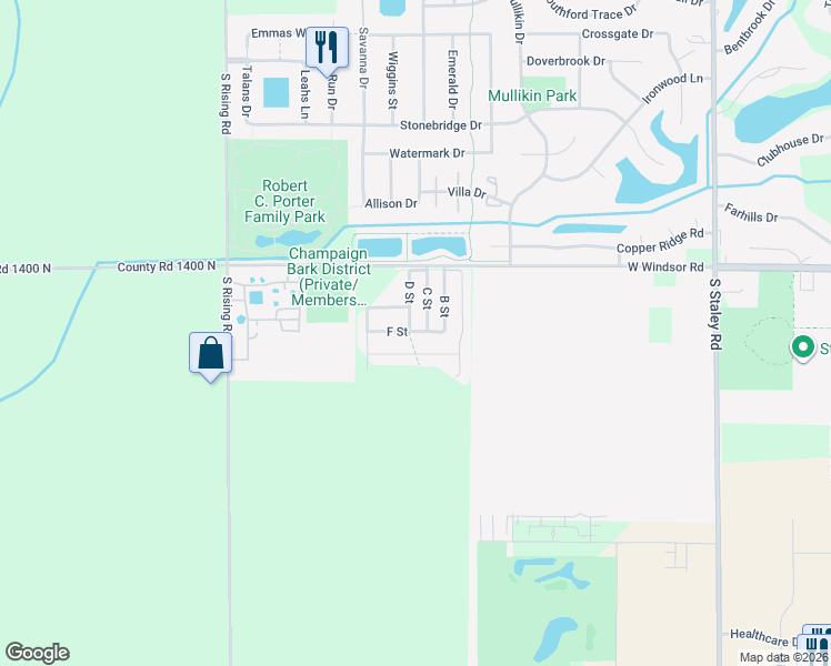 map of restaurants, bars, coffee shops, grocery stores, and more near 4809 W Windsor Road in Champaign