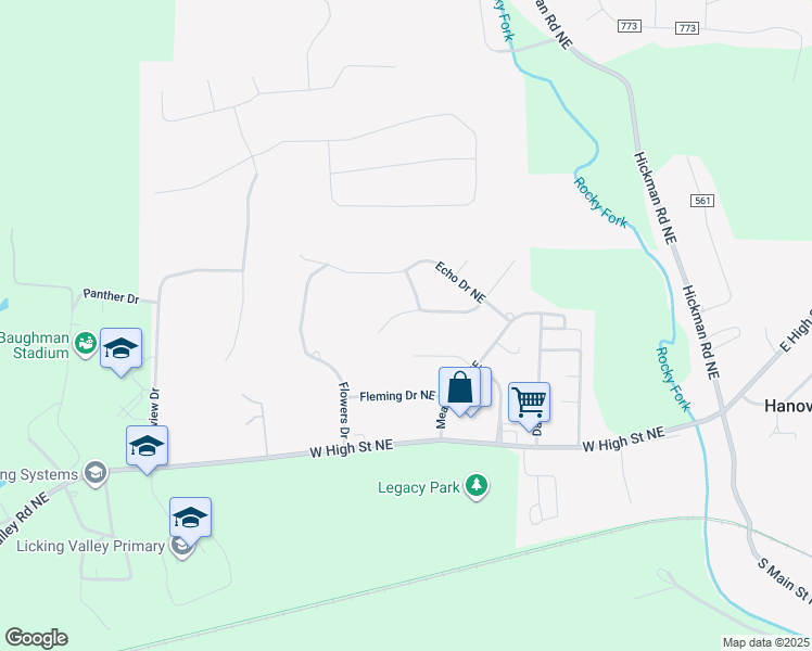 map of restaurants, bars, coffee shops, grocery stores, and more near 485 Valley Boulevard Northwest in Newark