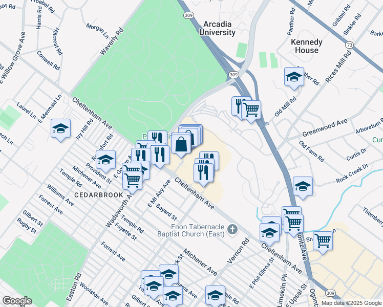 map of restaurants, bars, coffee shops, grocery stores, and more near 1000 South Easton Road in Wyncote