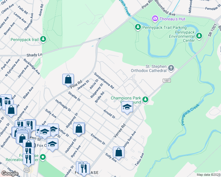 map of restaurants, bars, coffee shops, grocery stores, and more near 716 Susquehanna Road in Philadelphia