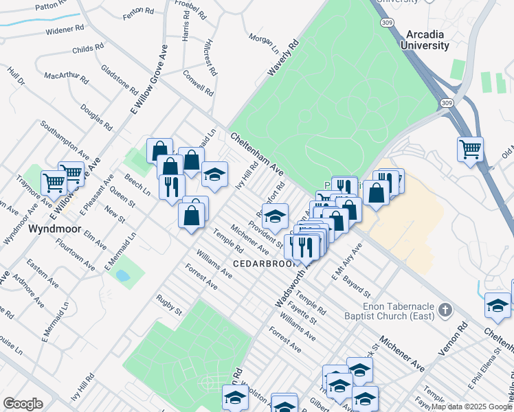 map of restaurants, bars, coffee shops, grocery stores, and more near 8636 Pickering Avenue in Philadelphia
