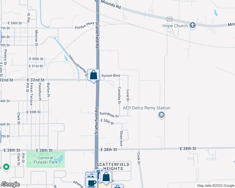 map of restaurants, bars, coffee shops, grocery stores, and more near 3313 Canaday Drive in Anderson