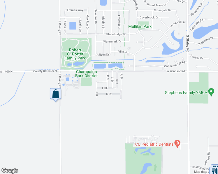 map of restaurants, bars, coffee shops, grocery stores, and more near 4809 Windsor Road in Champaign