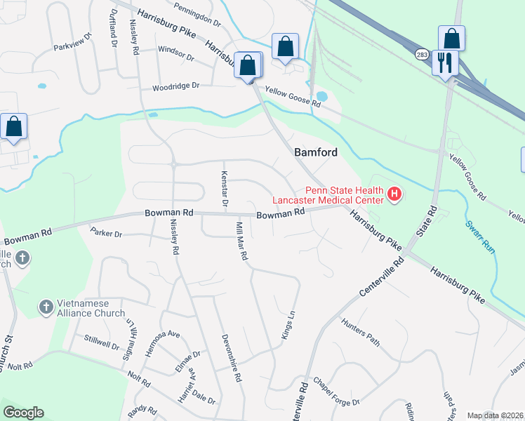 map of restaurants, bars, coffee shops, grocery stores, and more near 1314 Crownvetch Drive in Lancaster