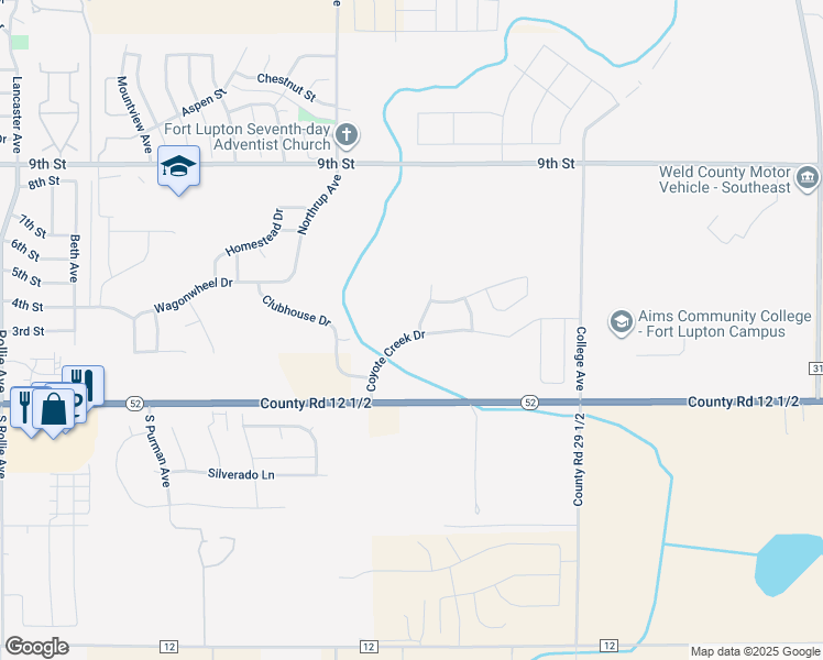 map of restaurants, bars, coffee shops, grocery stores, and more near 317 Mountain View Avenue in Fort Lupton