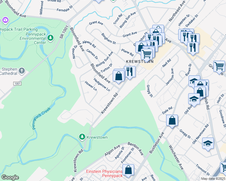 map of restaurants, bars, coffee shops, grocery stores, and more near 8895 Alton Street in Philadelphia