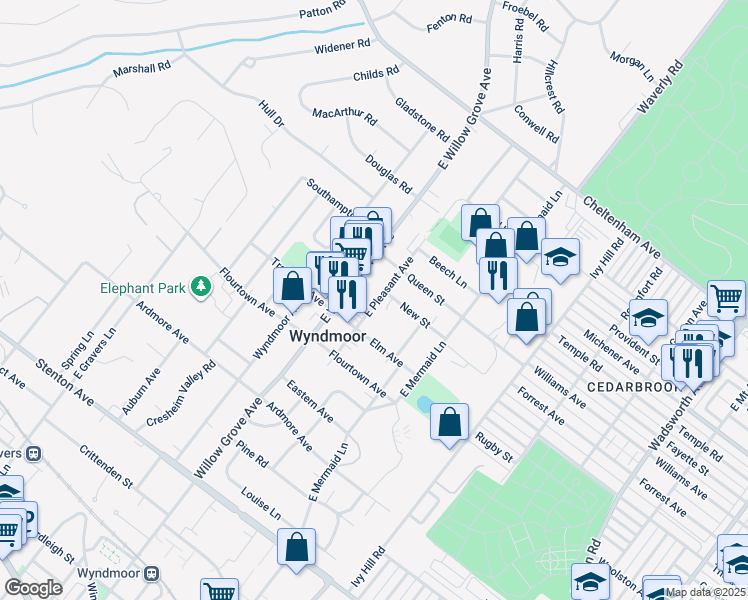 map of restaurants, bars, coffee shops, grocery stores, and more near 923 East Pleasant Avenue in Wyndmoor
