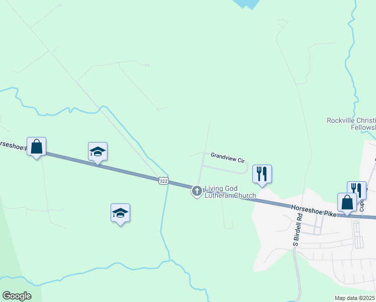 map of restaurants, bars, coffee shops, grocery stores, and more near 345 Grandview Circle in Honey Brook