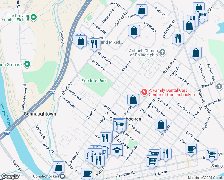 map of restaurants, bars, coffee shops, grocery stores, and more near 229 West 9th Avenue in Conshohocken