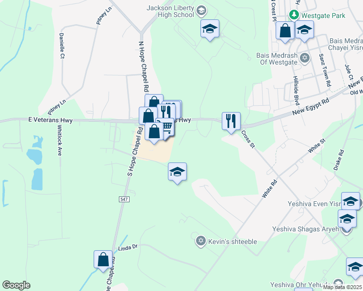 map of restaurants, bars, coffee shops, grocery stores, and more near 1174 East Veterans Highway in Jackson Township