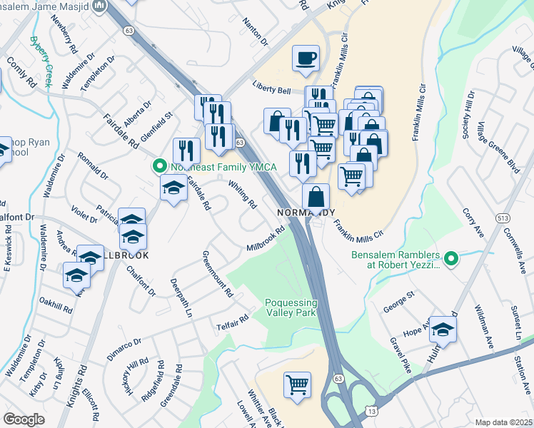 map of restaurants, bars, coffee shops, grocery stores, and more near 4231 Whiting Road in Philadelphia